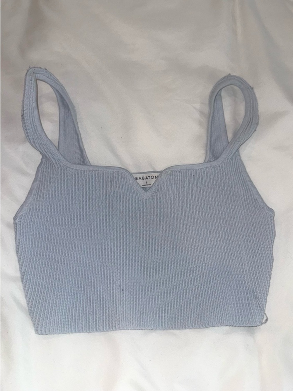 Babaton Pale Blue Ribbed V-Neck Crop Top